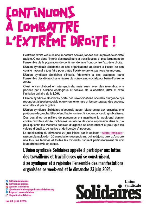 Continuons à combattre l’extrême droite !