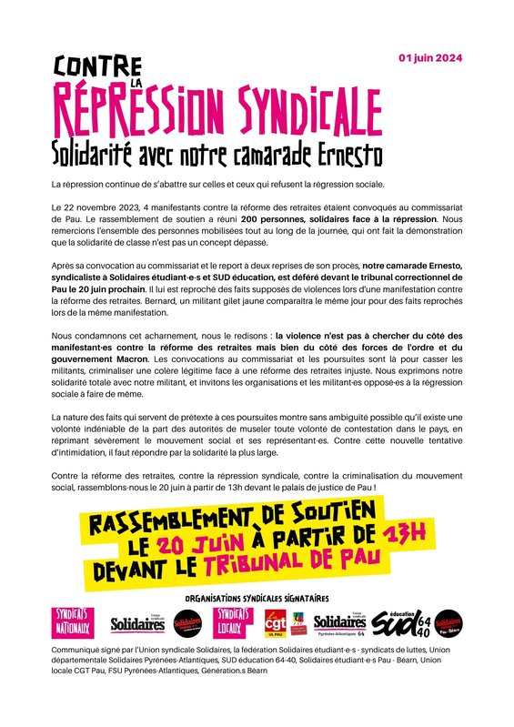 Communiqué 20 juin - Procès Ernesto