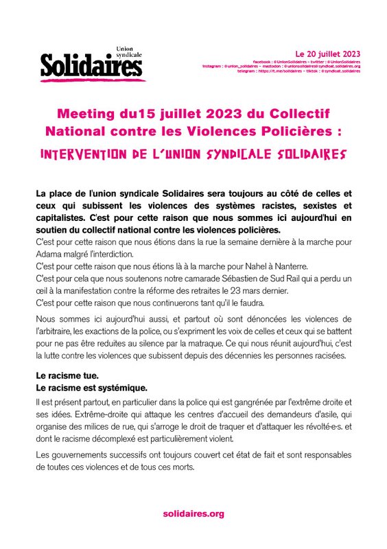 Intervention de Solidaires Meeting 150720231024_1