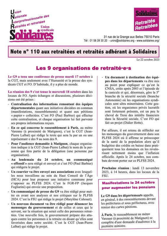 Note Unirs 110 octobre 23 1