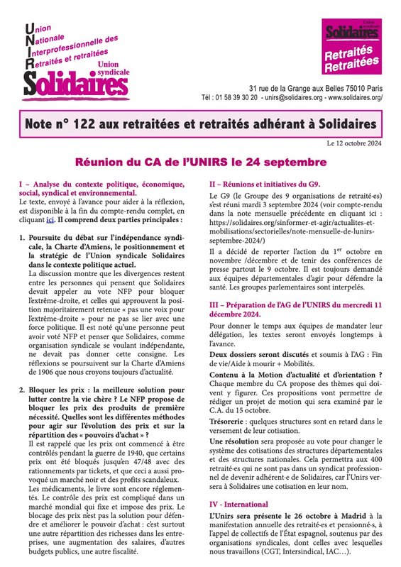 Note Unirs 122 octobre 24 -1