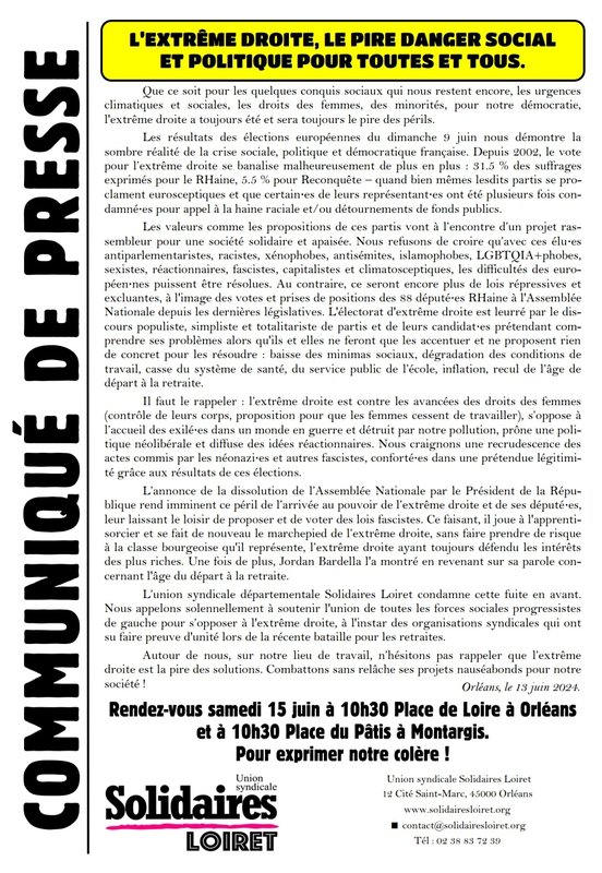 Communiqué de presse contre le RN