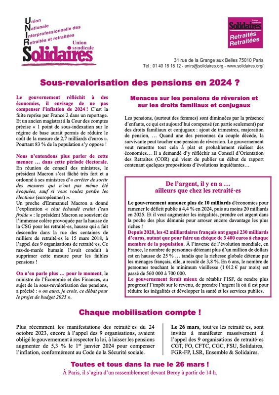 Tract UNIRS pour le 26