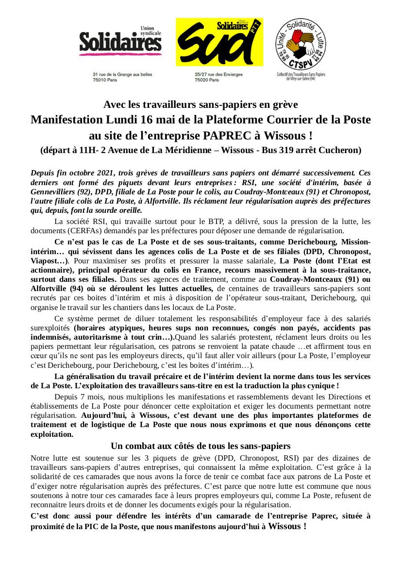 tract manif paprec 16 mai 22